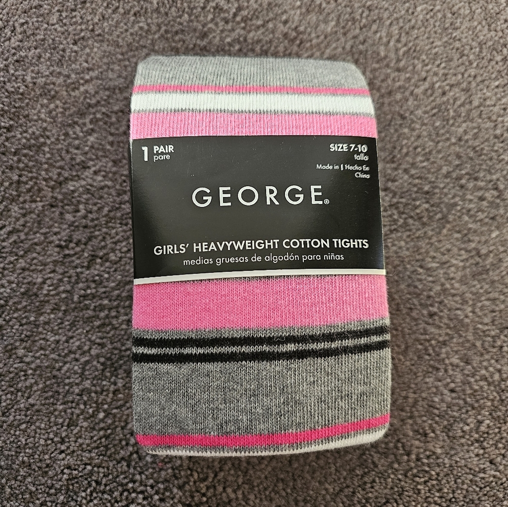 George Girls' Heavyweight Cotton Tights - Pink and Gray